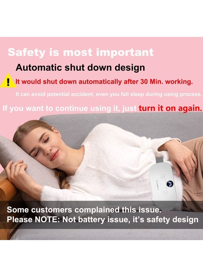 Portable Cordless Heating Pad for Cramps, Electric Waist Belt Device, Fast with 3 Heat Levels and Massage Modes, Back or Belly Women Girl(White)