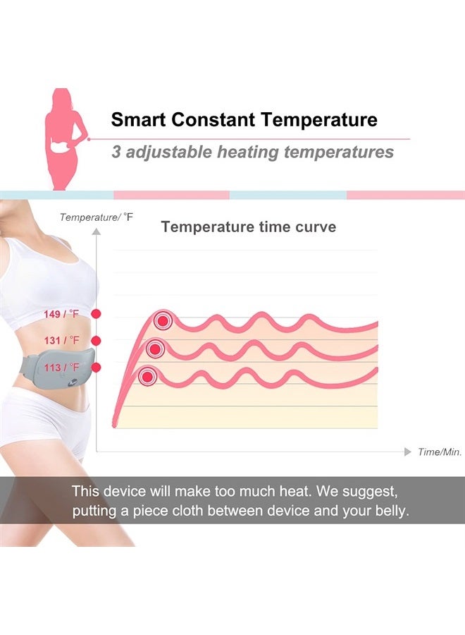 Portable Cordless Electric Waist Belt Device, Fast Heating Pad with 3 Heat Levels and 3 Massage Modes, Back or Belly Heating Pad for Women and Girl