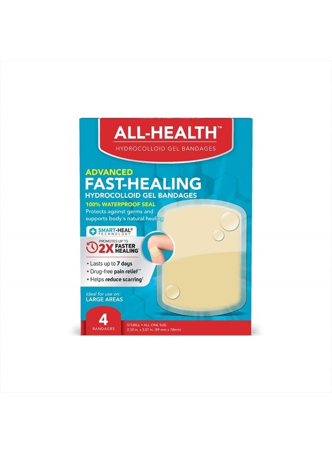 All Health Advanced Fast Healing Hydrocolloid Gel Bandages, Large Wound Dressing, 4 ct | 2X Faster Healing for First Aid Blisters or Wound Care