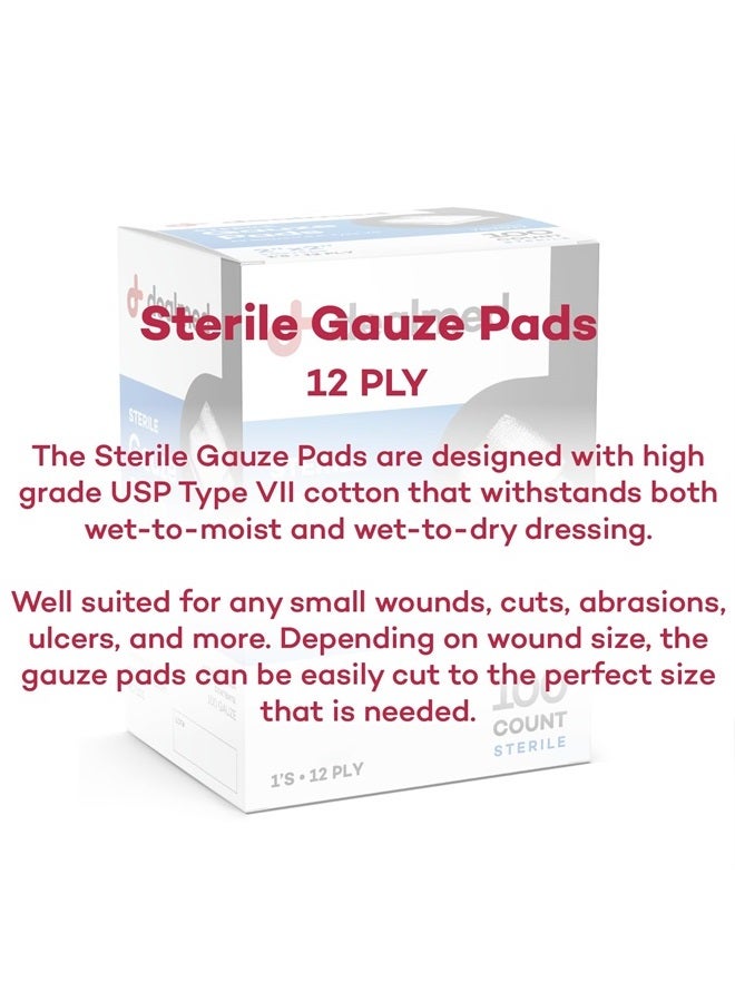 Sterile Gauze Pads – 100 Count, 2'' x 2'' Disposable and Individually Wrapped Gauze Pads, Wound Care Product for First Aid Kit and Medical Facilities