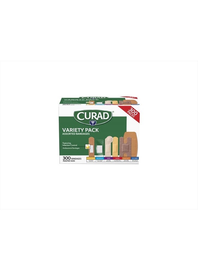 Assorted Bandages Variety Pack 300 Pieces, Including Antibacterial, Heavy Duty, Fabric, and Waterproof Bandages