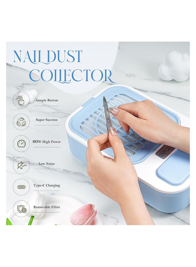 Nail Dust Collector with Reusable Filters 60W Extractor Vacuum Dust Collector for Nails Rechargeable Nail Vacuum Cleaner Electric Dust Suction Machine for Home Salon Acrylic Nail Art