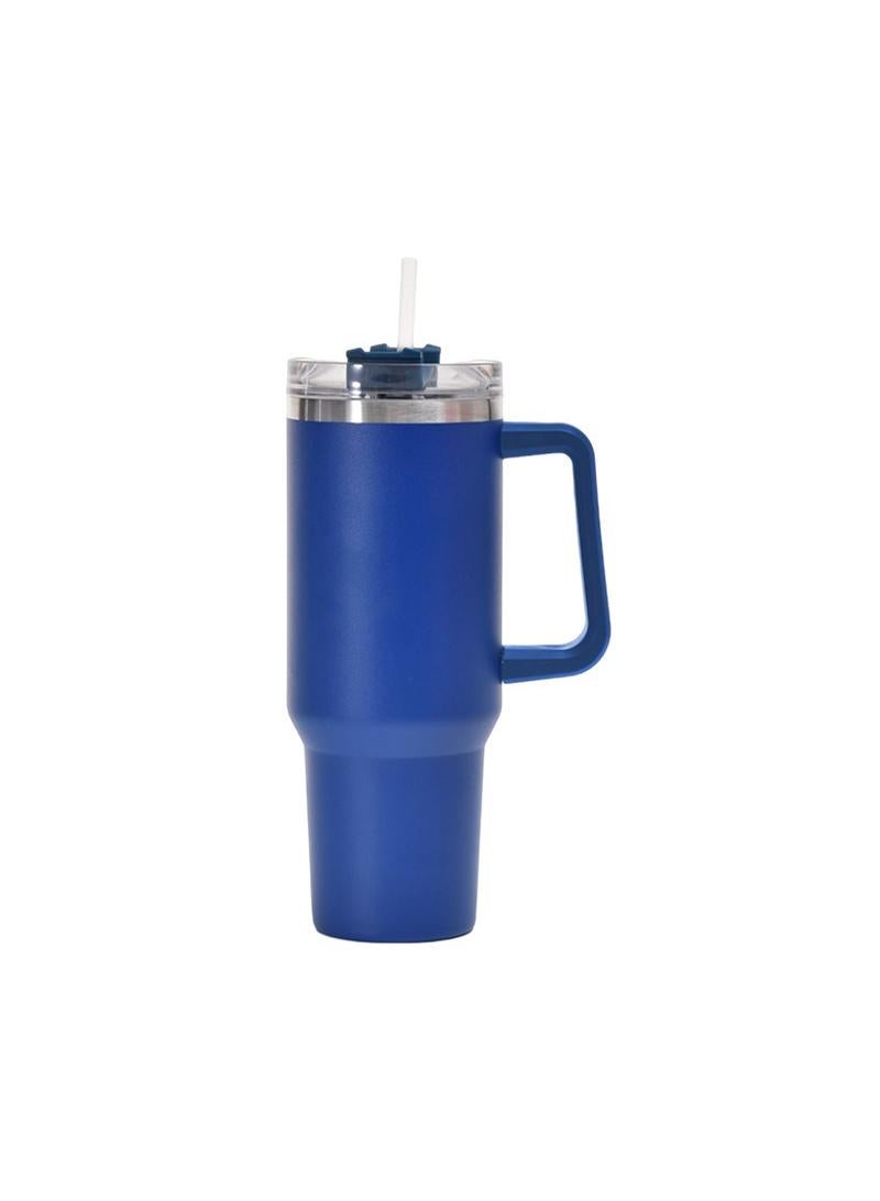 Large Capacity Thermos Cup 304 Stainless Steel Cup with Straw and Handle Sapphire Blue 40OZ