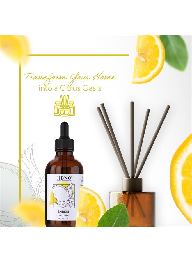 Lemon Essential Oil - Huge 4 oz (120ml) Value Size - Natural Lemon Oil, Cold Pressed - Perfect for Cleaning, Aromatherapy, DIY, Soap & Diffuser - Lemon Essential Oils