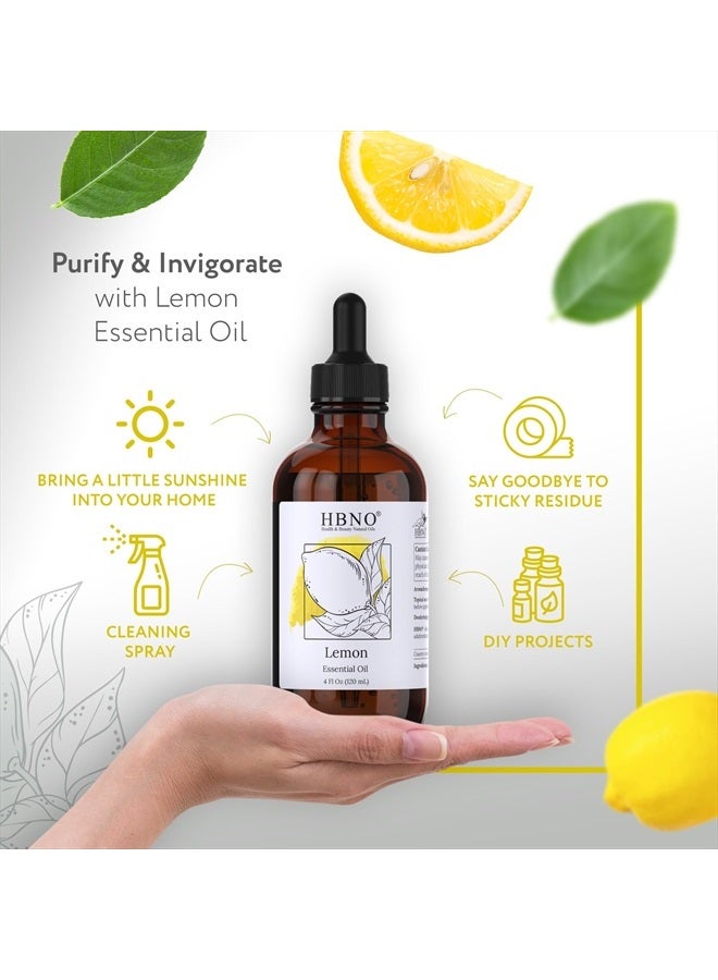 Lemon Essential Oil - Huge 4 oz (120ml) Value Size - Natural Lemon Oil, Cold Pressed - Perfect for Cleaning, Aromatherapy, DIY, Soap & Diffuser - Lemon Essential Oils