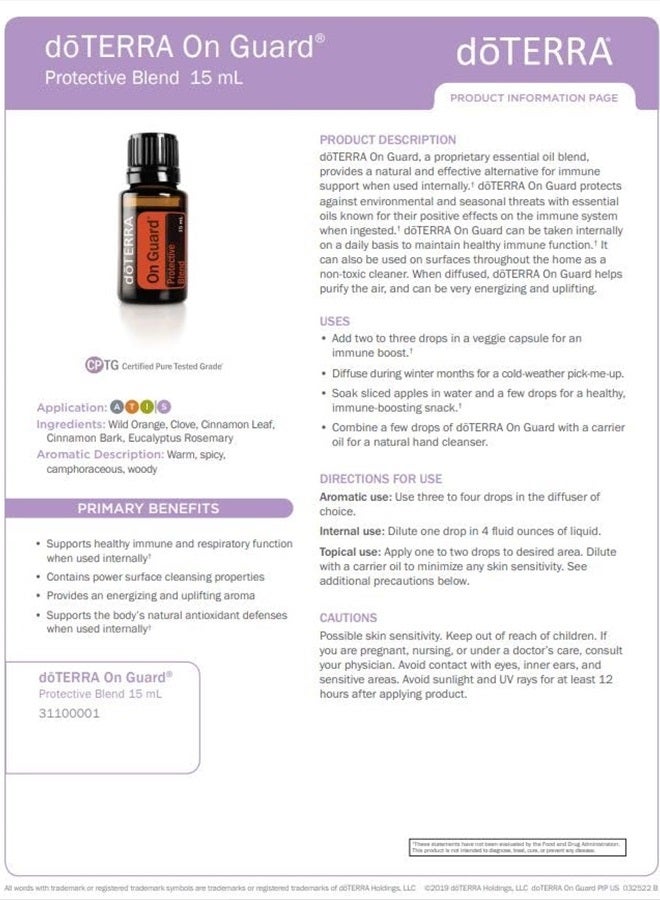 doTERRA - On Guard Essential Oil Protective Blend - Supports Healthy Immune and Respiratory Function, Supports Natural Antioxidant Defenses; for Diffusion, Internal, or Topical Use - 15 ml (Pack of 1)