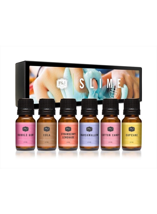 Fragrance Oil Slime Set | Bubble Gum, Cotton Candy, Cupcake, Strawberry Lemonade, Cola, Marshmallow Candle Scents for Candle Making, Freshie Scents, Soap Making, Diffuser Oil Scents