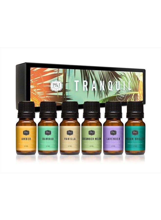 Fragrance Oil Tranquil Set | Vanilla, Cucumber Melon, Lavender, Amber, Bamboo, and Ocean Breeze Candle Scents for Candle Making, Freshie Scents, Soap Making Supplies, Diffuser Oil Scents