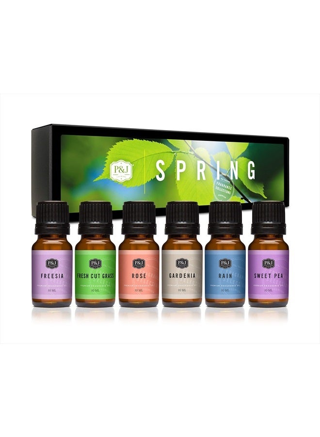 Fragrance Oil Spring Set | Gardenia, Sweet Pea, Fresh Cut Grass, Rain, Freesia, and Rose Candle Scents for Candle Making, Freshie Scents, Soap Making Supplies, Diffuser Oil Scents