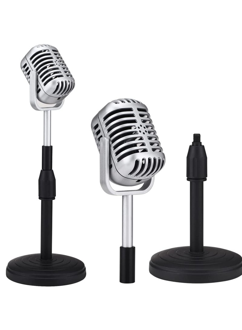 Desktop Microphone Prop Model with Adjustable Stand Classic Retro Style Microphone Prop Decor for Party Decoration Costume Role Play Game Night