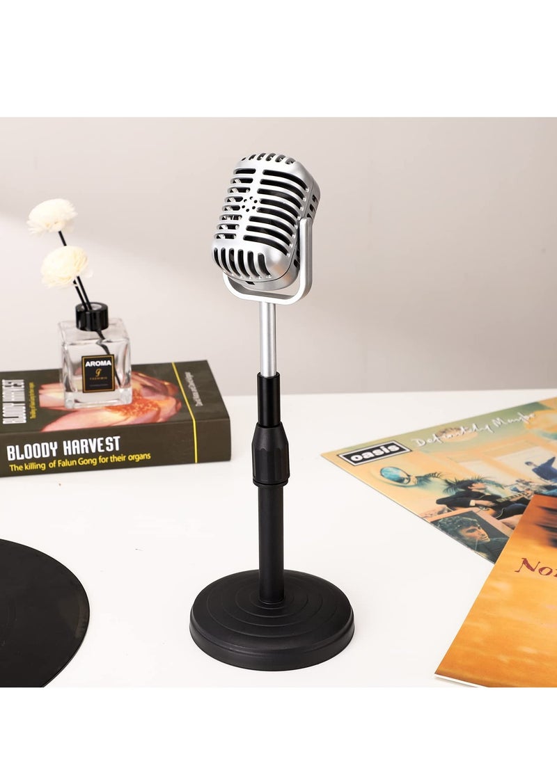 Desktop Microphone Prop Model with Adjustable Stand Classic Retro Style Microphone Prop Decor for Party Decoration Costume Role Play Game Night