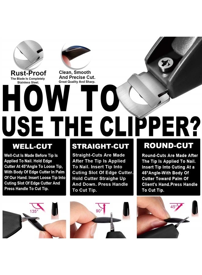 Black Adjustable Artificial Acrylic Fake Nail False Nail Tip Clipper Cutter Trimmer Manicure Pedicure Sharp Blade Clip Tool for Salon Home Nail Art Beauty Design DIY