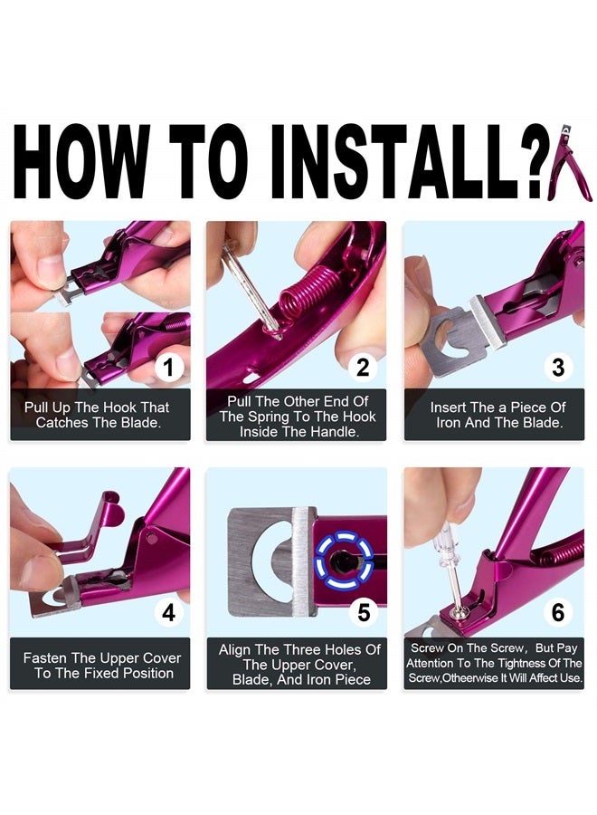 Elegant Violet Red Premium Adjustable Stainless Steel Artificial Acrylic Fake False Nail Tip Clipper Cutter Trimmer Manicure Pedicure Sharp Blade Clip Tool for Salon Home Nail Art Beauty Design DIY