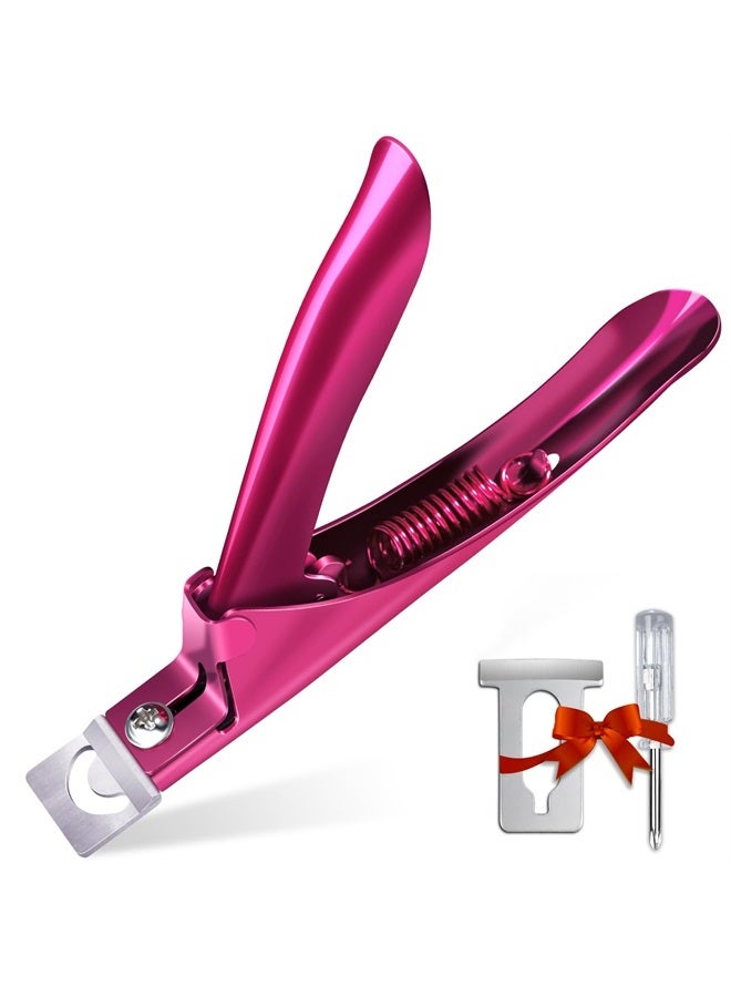 Elegant Violet Red Premium Adjustable Stainless Steel Artificial Acrylic Fake False Nail Tip Clipper Cutter Trimmer Manicure Pedicure Sharp Blade Clip Tool for Salon Home Nail Art Beauty Design DIY