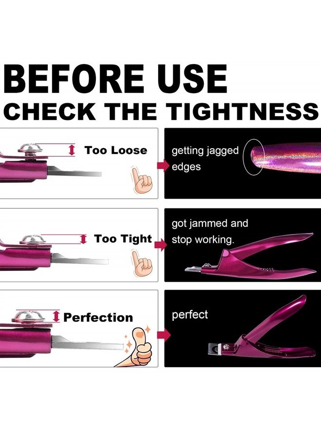 Elegant Violet Red Premium Adjustable Stainless Steel Artificial Acrylic Fake False Nail Tip Clipper Cutter Trimmer Manicure Pedicure Sharp Blade Clip Tool for Salon Home Nail Art Beauty Design DIY