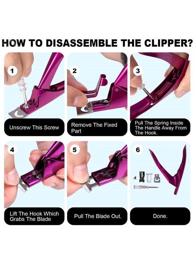 Elegant Violet Red Premium Adjustable Stainless Steel Artificial Acrylic Fake False Nail Tip Clipper Cutter Trimmer Manicure Pedicure Sharp Blade Clip Tool for Salon Home Nail Art Beauty Design DIY