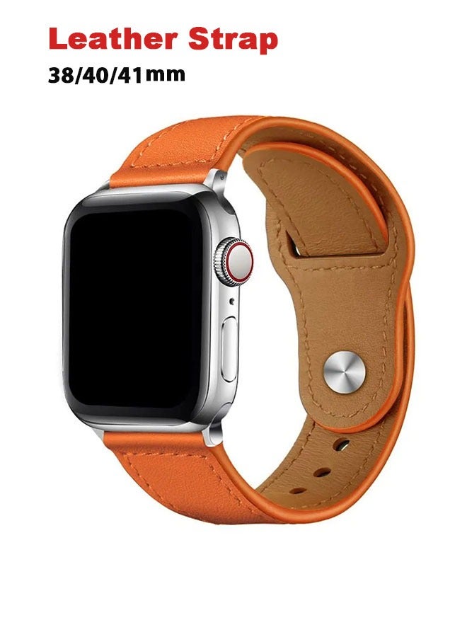 Genuine Leather Apple Watch Band, Retro Business iwatch Stud Buckle Smart Watch Strap, For 38/40/41mm,Apple Watch 8 7 6 SE 5 4 3 2 1, Business Replacement For Women Men Gift Orange