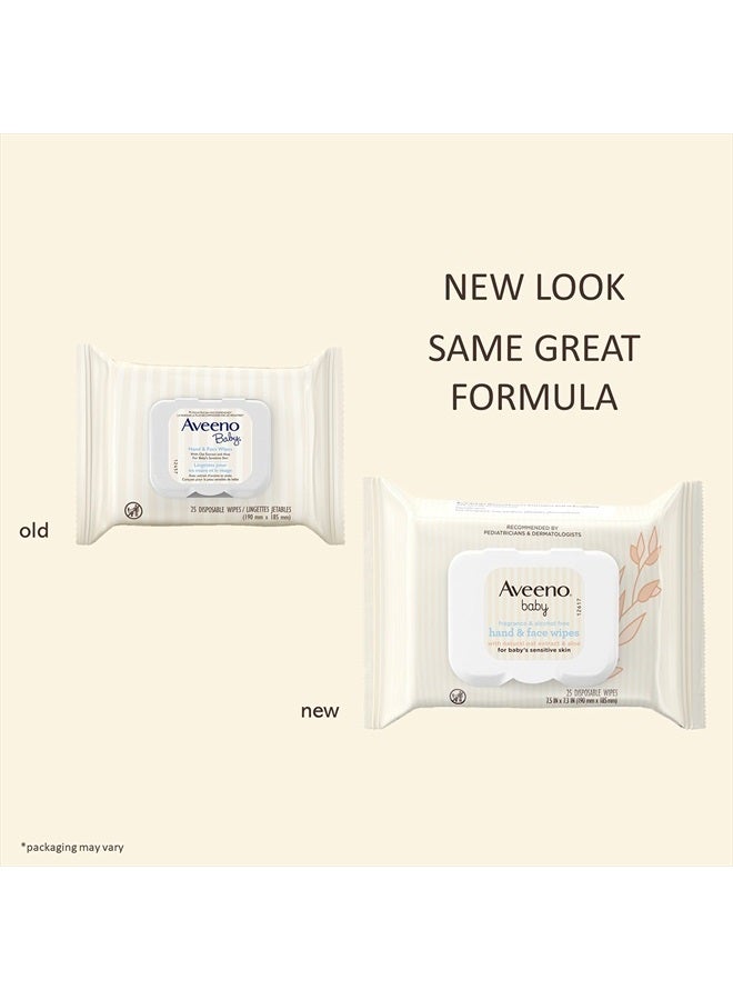 Fragrance Free Hand & Face Wipes with Oat Extract & Aloe, Cleansing & Moisturizing Baby Wipes for Sensitive Skin, Sulfate-, Alcohol-, & Paraben-Free, Hypoallergenic, 25 ct