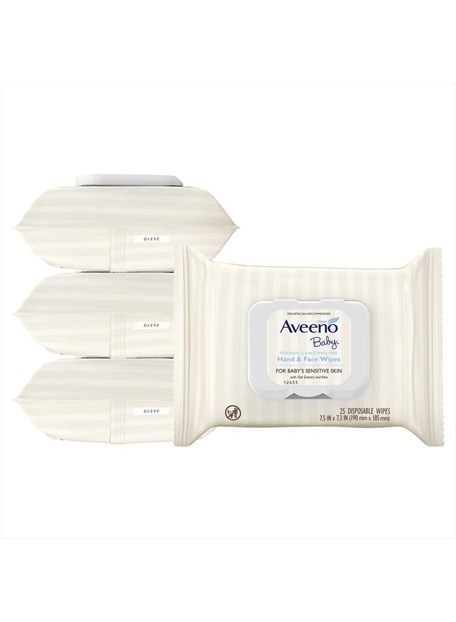 Fragrance Free Hand & Face Wipes with Oat Extract & Aloe, Cleansing & Moisturizing Baby Wipes for Sensitive Skin, Sulfate-, Alcohol-, & Paraben-Free, Hypoallergenic, 25 ct