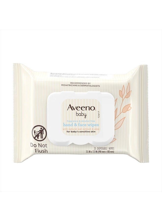 Fragrance Free Hand & Face Wipes with Oat Extract & Aloe, Cleansing & Moisturizing Baby Wipes for Sensitive Skin, Sulfate-, Alcohol-, & Paraben-Free, Hypoallergenic, 25 ct