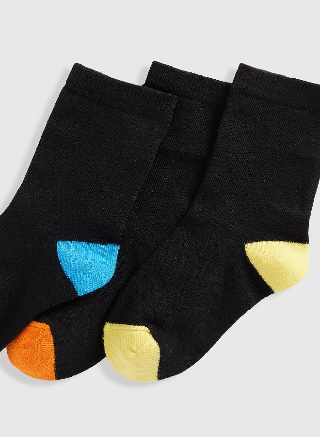 Black Colour-Block Socks - 5 Pack