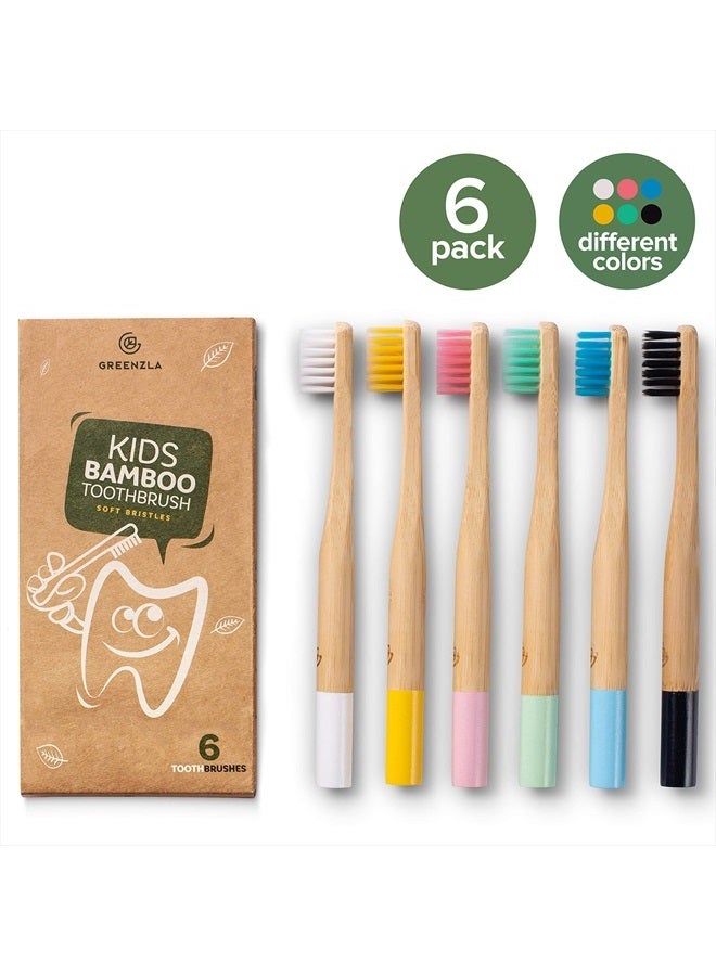 Kids Bamboo Toothbrushes (6 Pack) BPA Free Soft Bristles Eco-Friendly, Natural Toothbrush Set Biodegradable & Compostable Charcoal Wooden
