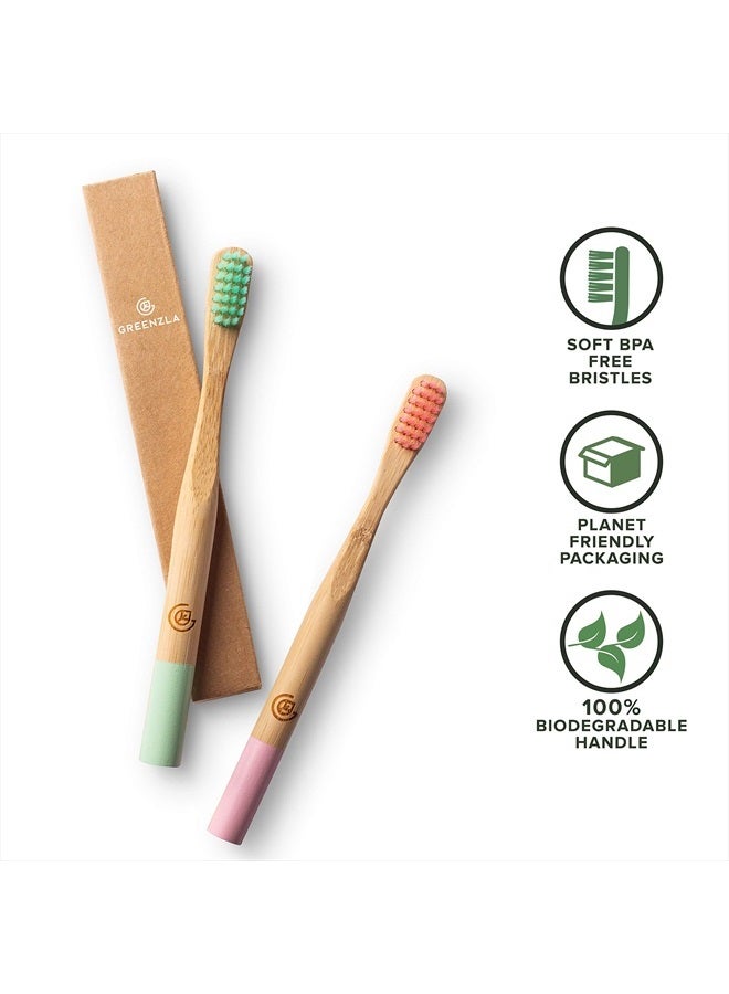Kids Bamboo Toothbrushes (6 Pack) BPA Free Soft Bristles Eco-Friendly, Natural Toothbrush Set Biodegradable & Compostable Charcoal Wooden