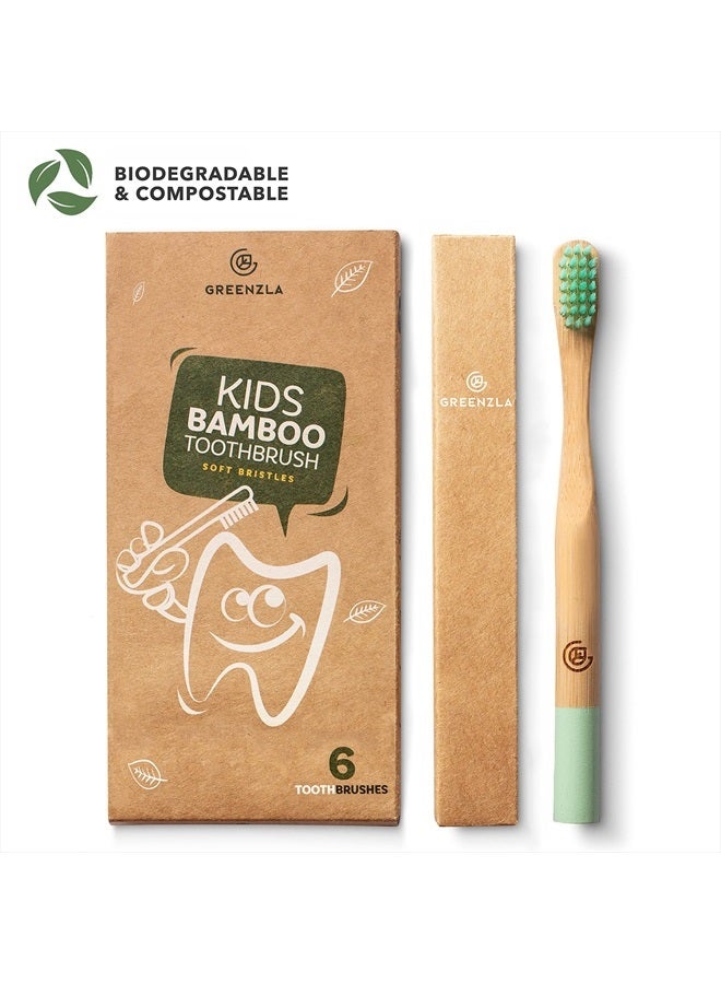 Kids Bamboo Toothbrushes (6 Pack) BPA Free Soft Bristles Eco-Friendly, Natural Toothbrush Set Biodegradable & Compostable Charcoal Wooden