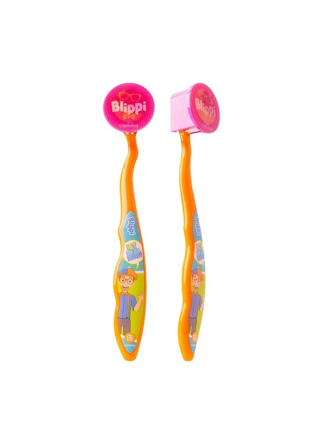 Blippi Kids Toothbrushes Kit, Manual Toothbrushes for Kids, Toothbrush for Toddlers 2-4 Years, Travel Toothbrush Kit with Cover and Cup, 3PC