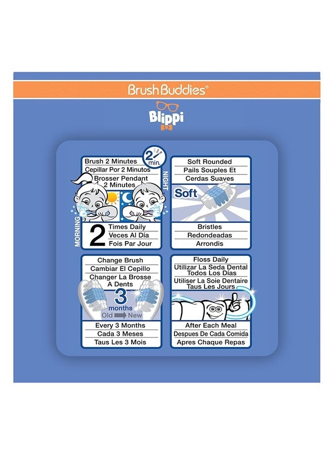 Blippi Kids Toothbrushes Kit, Manual Toothbrushes for Kids, Toothbrush for Toddlers 2-4 Years, Travel Toothbrush Kit with Cover and Cup, 3PC