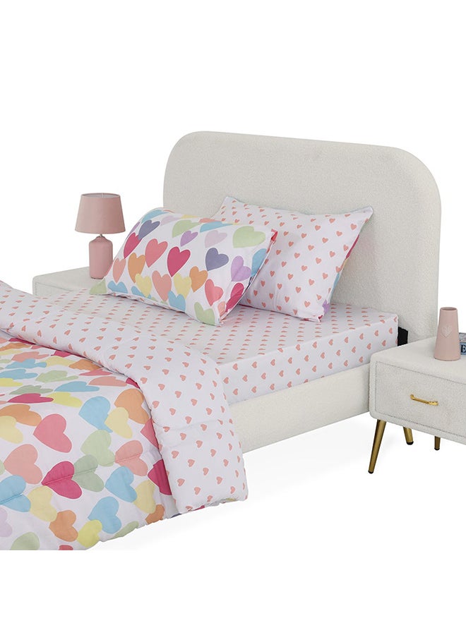 Hearts Queen-Sized Fitted Sheet Set, Multicolour - 150x200 cm