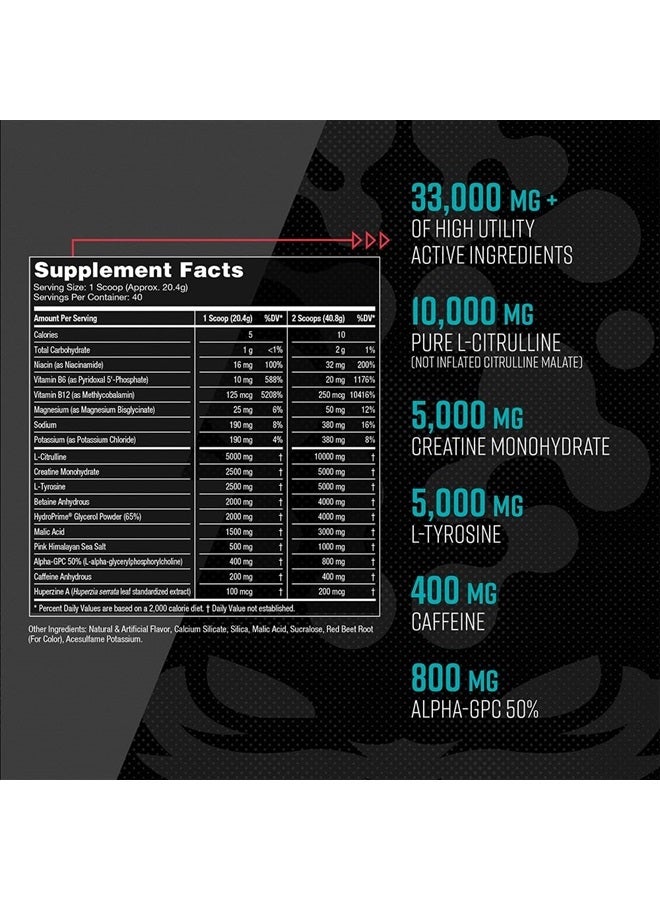 Gorilla Mode Pre Workout - Massive Pumps · Laser Focus · Energy · Power - L-Citrulline, Creatine, L-Tyrosine, Betaine, Hydroprime®, Alpha-GPC, 400mg Caffeine, Huperzine A - 792g (Bombsicle)