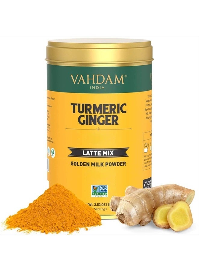 , Turmeric Ginger Latte Mix (40 Cups, 3.53oz) Caffeine-Free, Non-GMO, Gluten Free | Golden Milk Powder With Curcumin, Black Pepper & Ginger | Brew Hot/Iced Tea Or Turmeric Latte