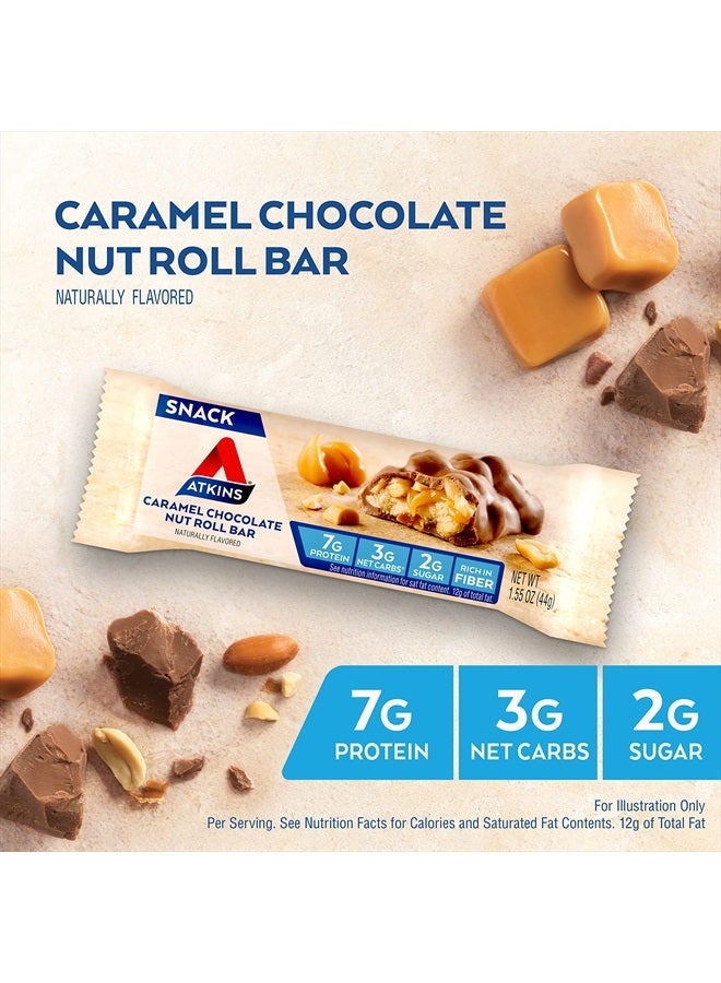 Caramel Chocolate Nut Roll Snack Bar, Protein Snack, High in Fiber, 2g Sugar, 16 Count