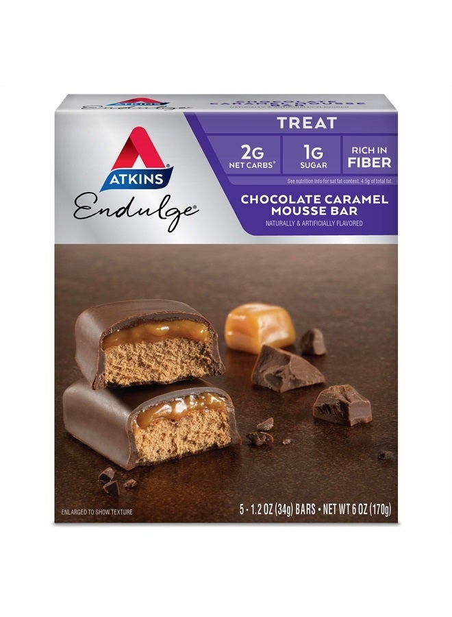 Endulge Chocolate Caramel Mousse Bar, Dessert Favorite, 1g Sugar, High in Fiber, 5 Count