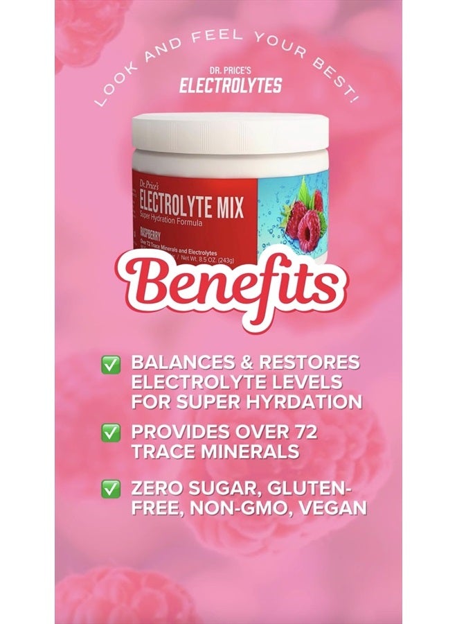 Electrolytes Powder No Sugar - Electrolyte Mix - Hydration Drink - Keto Electrolytes - Fasting Electrolytes - Water Enhancer, No Tablets, Non-GMO, Gluten Free, Sports Drink - 90 Servings Raspberry