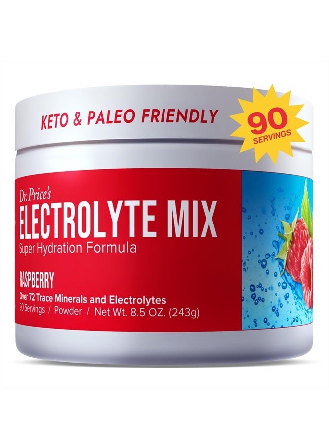 Electrolytes Powder No Sugar - Electrolyte Mix - Hydration Drink - Keto Electrolytes - Fasting Electrolytes - Water Enhancer, No Tablets, Non-GMO, Gluten Free, Sports Drink - 90 Servings Raspberry