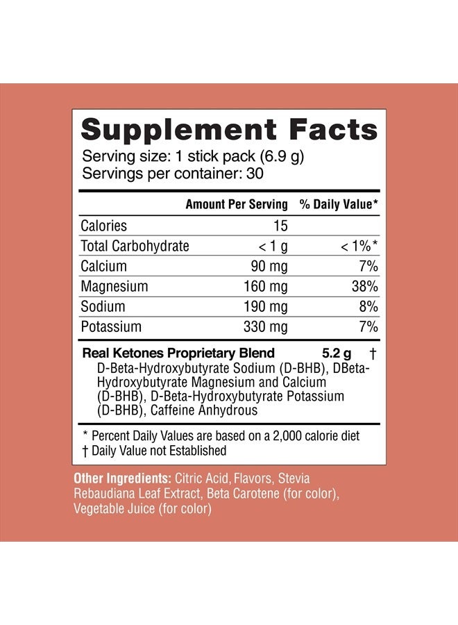 BHB Exogenous Ketones Drink Mix Packets Keto Electrolytes Powder Packets No Sugar with 4 Main Fasting Electrolytes Plus Hydrating Patented Keto BHB - 30 Count Peach Caffeine