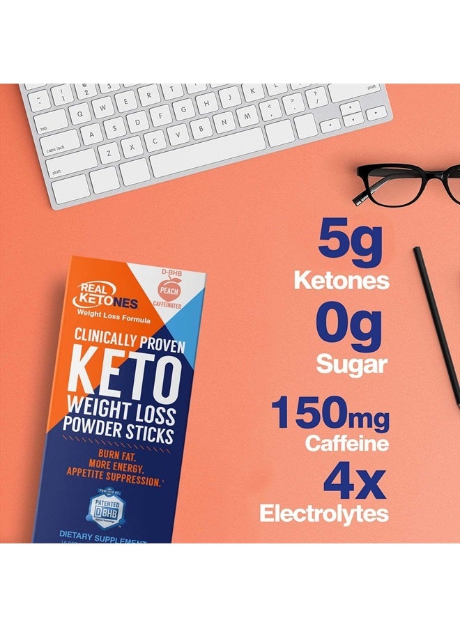 BHB Exogenous Ketones Drink Mix Packets Keto Electrolytes Powder Packets No Sugar with 4 Main Fasting Electrolytes Plus Hydrating Patented Keto BHB - 30 Count Peach Caffeine