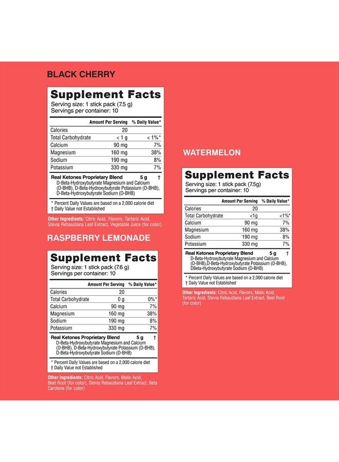 BHB Exogenous Ketones Drink Mix Packets Keto Electrolytes Powder Packets No Sugar with 4 Main Fasting Electrolytes Plus Hydrating Patented Keto BHB - 30 Count Variety Pack