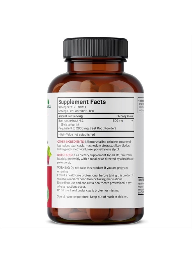 Beet Root Extra Strength (Equivalent to 2000mg Beet Root per Serving from 500mg 4:1 Extract), Non-GMO, 360 Vegetarian Tablets