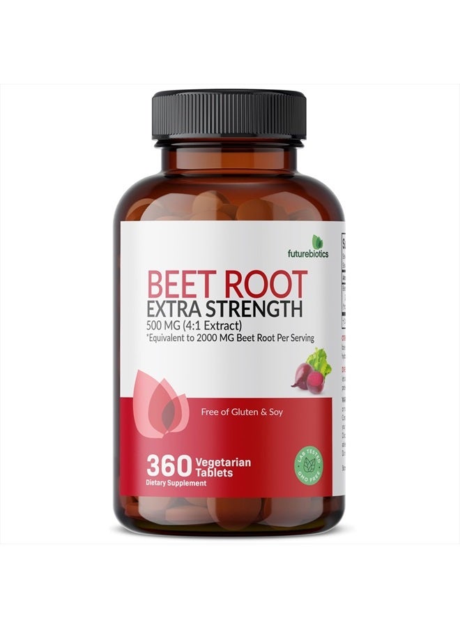 Beet Root Extra Strength (Equivalent to 2000mg Beet Root per Serving from 500mg 4:1 Extract), Non-GMO, 360 Vegetarian Tablets