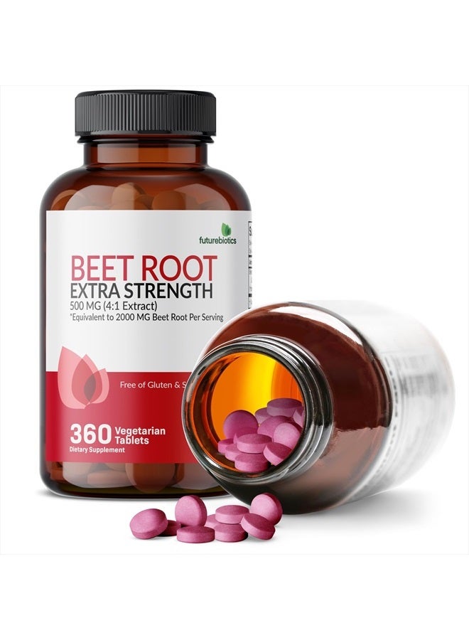 Beet Root Extra Strength (Equivalent to 2000mg Beet Root per Serving from 500mg 4:1 Extract), Non-GMO, 360 Vegetarian Tablets