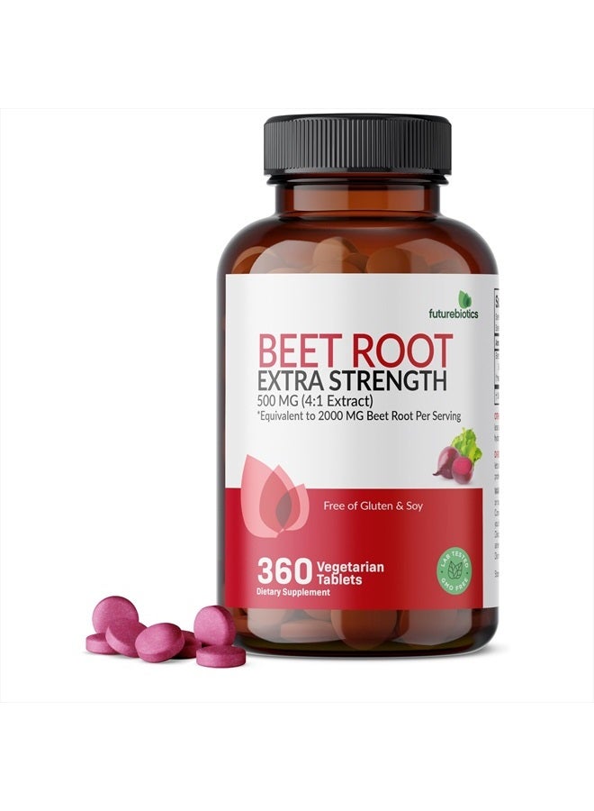 Beet Root Extra Strength (Equivalent to 2000mg Beet Root per Serving from 500mg 4:1 Extract), Non-GMO, 360 Vegetarian Tablets