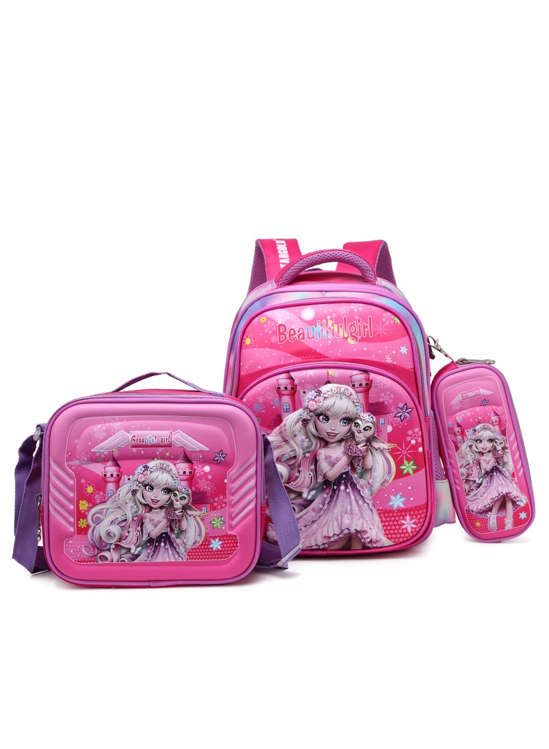 Baby Backpack 3Pcs Combo For Baby Girl With Adjustable Strap For School 14 Inch