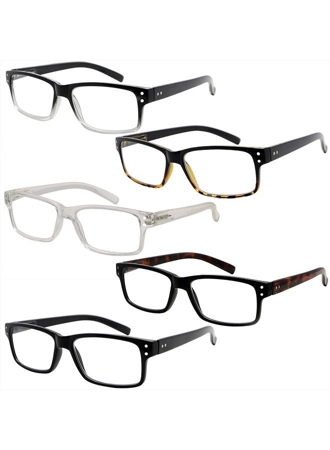 5 Pack Reading Glasses for Men Includes Clear Frame Readers Spring Hinges Classic Cheater Glasses +2.50