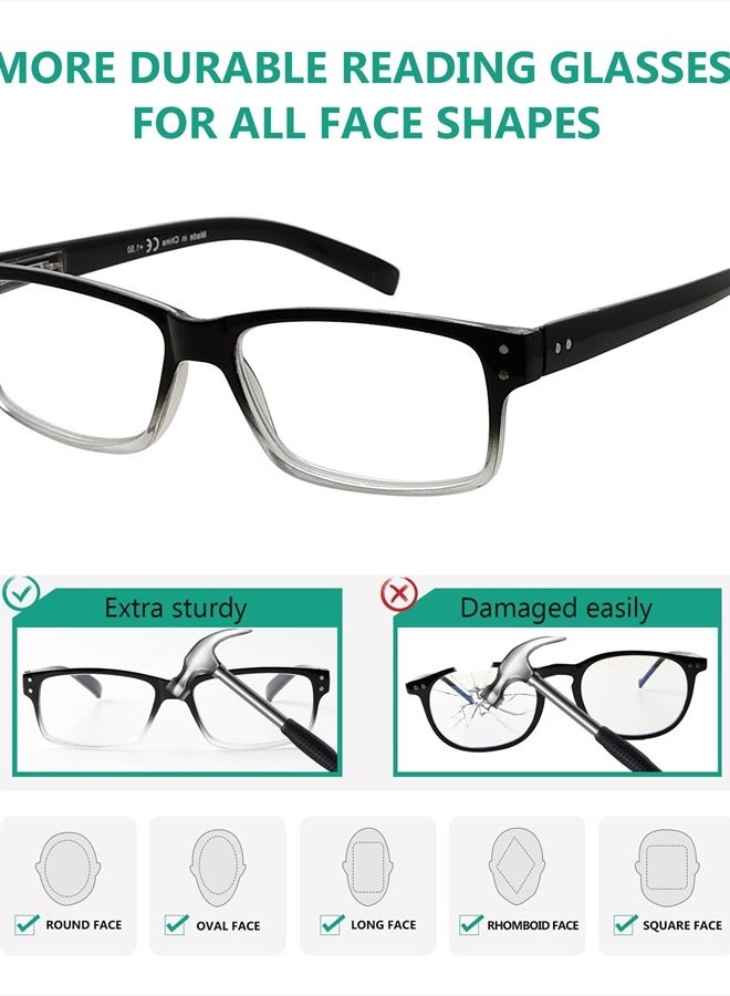 5 Pack Reading Glasses for Men Spring Hinges Classic Readers Black-Clear Frame +1.50