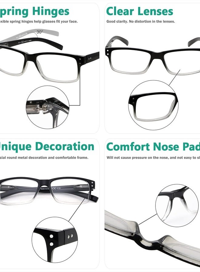 5 Pack Reading Glasses for Men Spring Hinges Classic Readers Black-Clear Frame +1.50