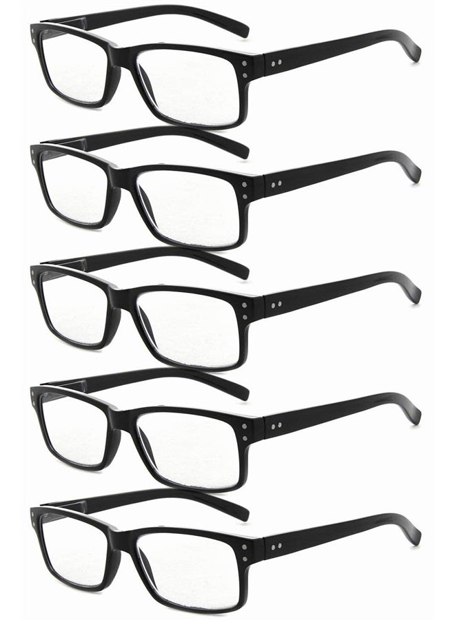 5 Pack Reading Glasses for Men Spring Hinges Classic Readers Black Frame +2.00
