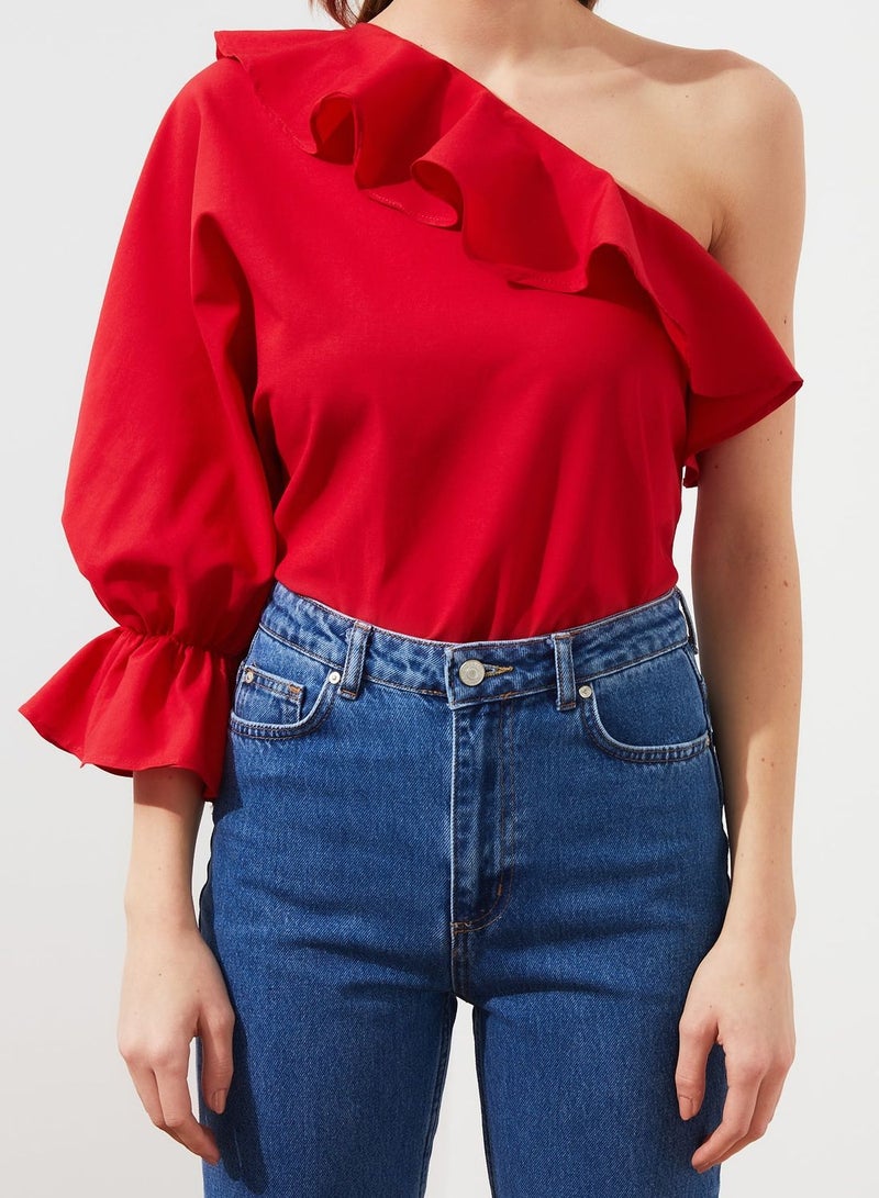 Ruffle Detail One Shoulder Top